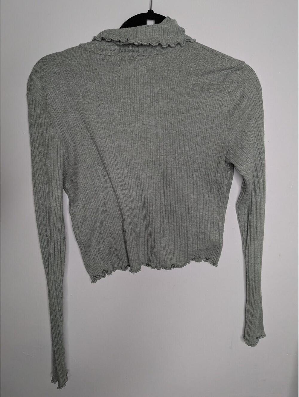 Madewell Sweater Pullover Womens M Gray Ribbed Mock Neck Ruffle Hem Long Sleeve - Picture 3 of 4